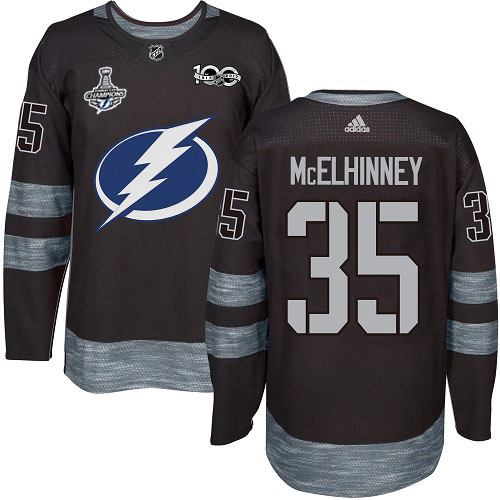 Men Adidas Tampa Bay Lightning #35 Curtis McElhinney Black 1917-2017 100th Anniversary 2020 Stanley Cup Champions Stitched NHL Jersey->tampa bay lightning->NHL Jersey